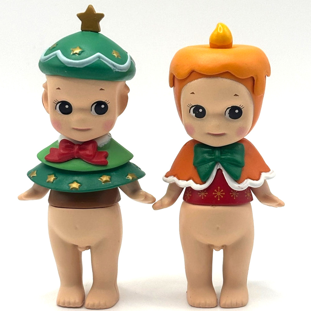 2 New Unbranded Kewpie/Angel Collectible Mini Figures, Christmas Tree & Candle